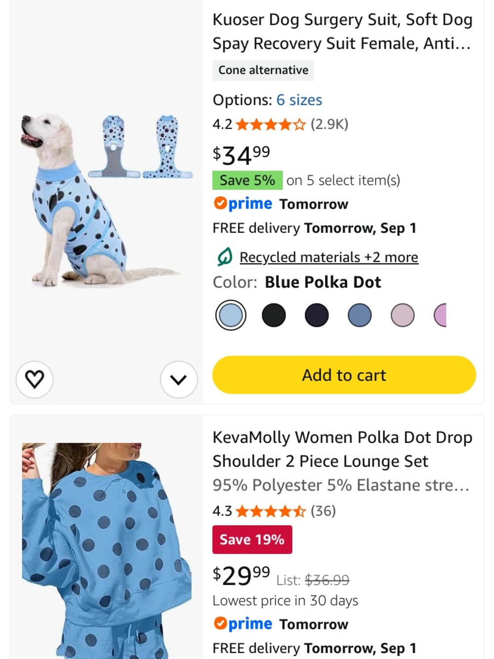 Kuoser Blue Polka Dot Dog Recovery Suit – Soft Post-Surgery Spay Cover